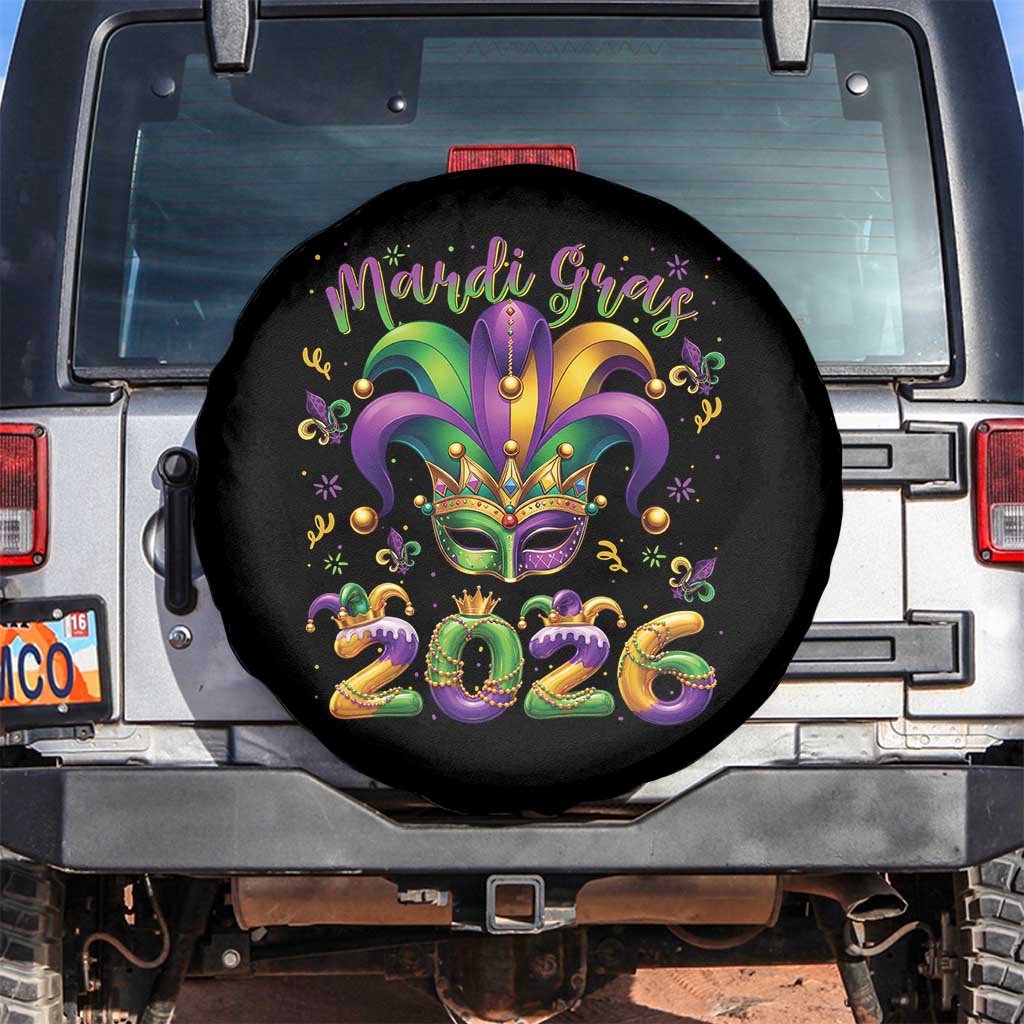 Mardi Gras 2026 Spare Tire Cover Funny Jester Hat Carnival Fleur De Lis