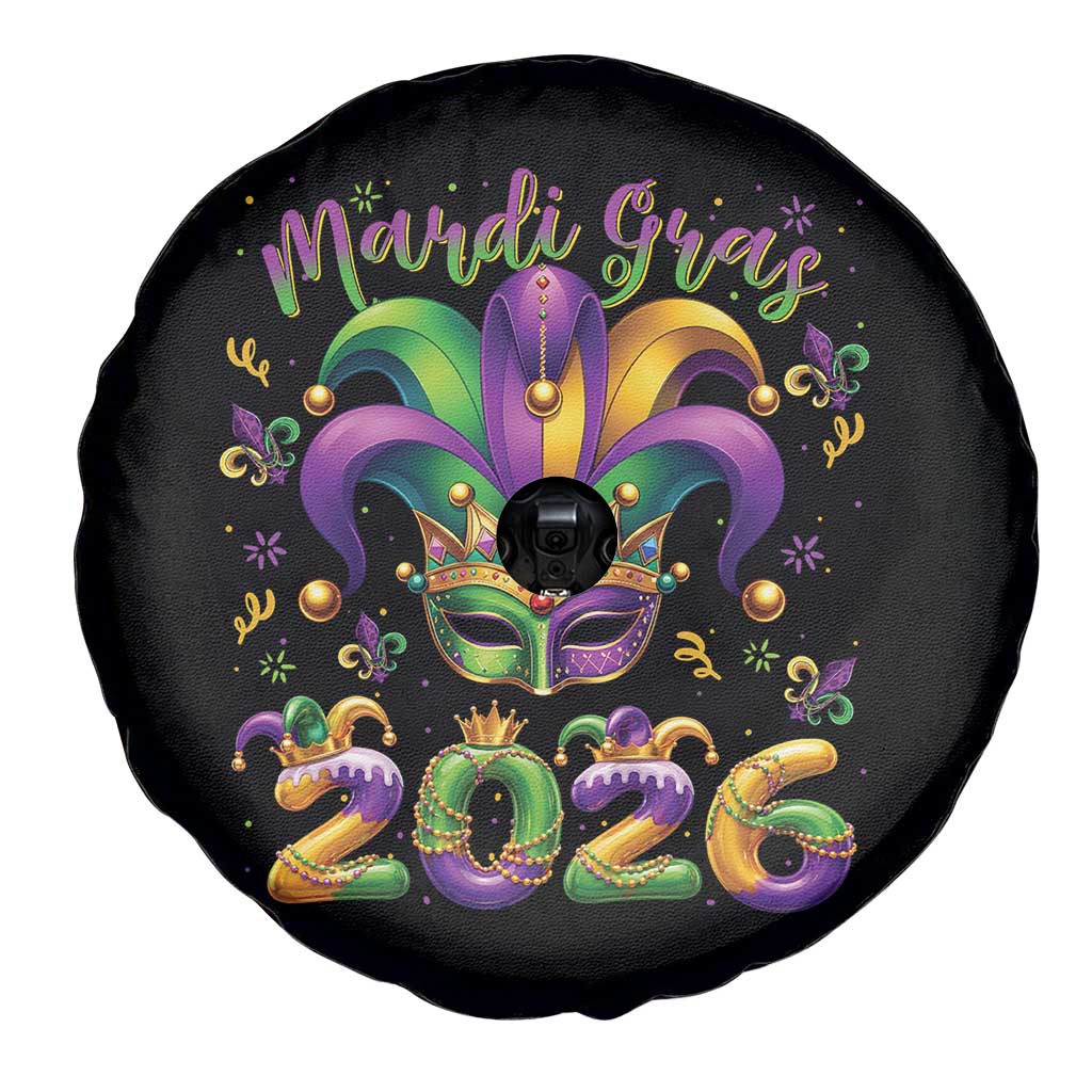 Mardi Gras 2026 Spare Tire Cover Funny Jester Hat Carnival Fleur De Lis
