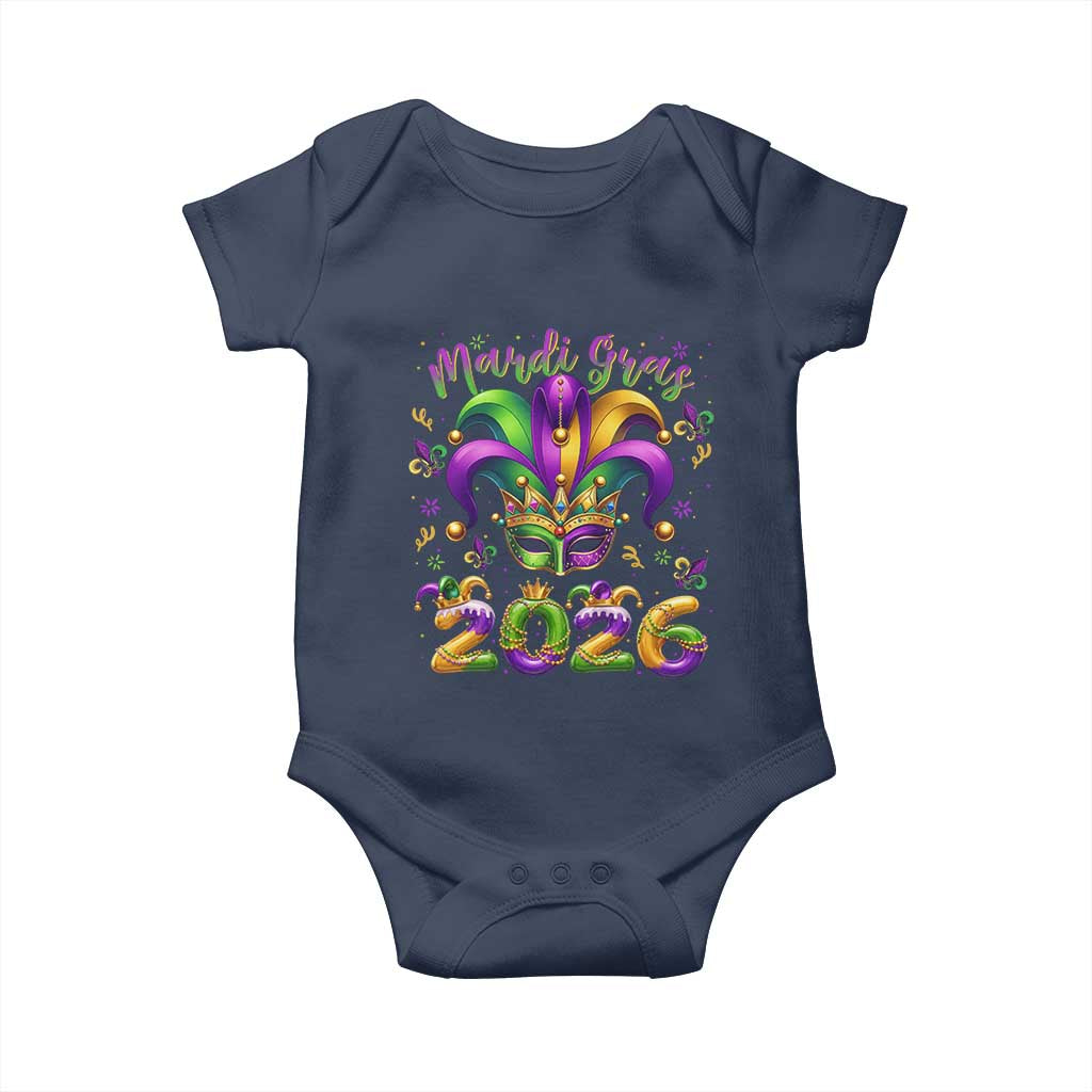 Mardi Gras 2026 Baby Onesie Funny Jester Hat Carnival Fleur De Lis