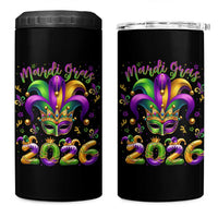 Mardi Gras 2026 4 in 1 Can Cooler Tumbler Funny Jester Hat Carnival Fleur De Lis