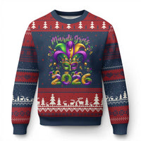 Mardi Gras 2026 Ugly Christmas Sweater Funny Jester Hat Carnival Fleur De Lis