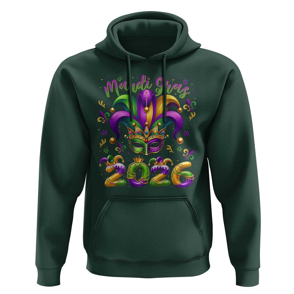 Mardi Gras 2026 Hoodie Funny Jester Hat Carnival Fleur De Lis
