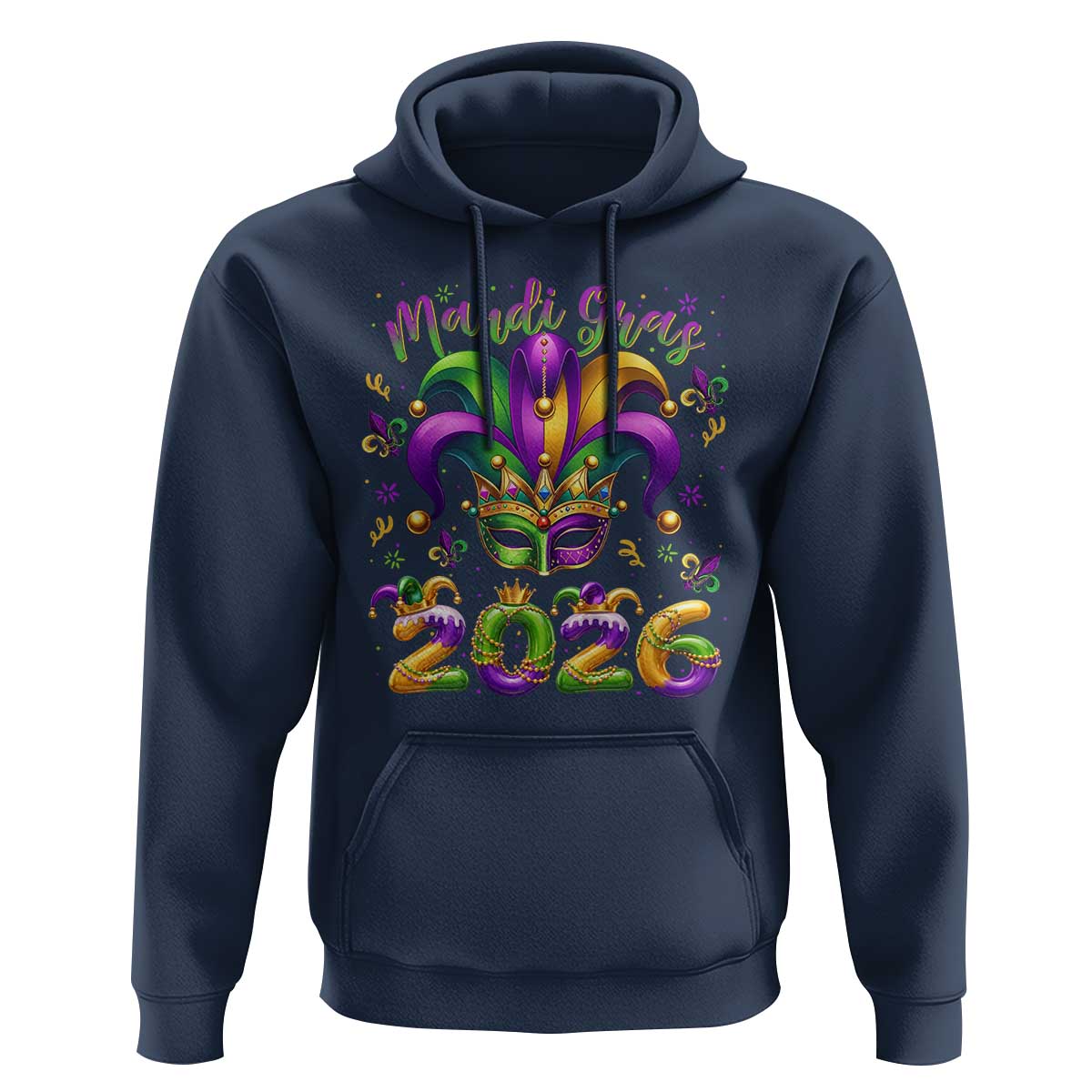 Mardi Gras 2026 Hoodie Funny Jester Hat Carnival Fleur De Lis