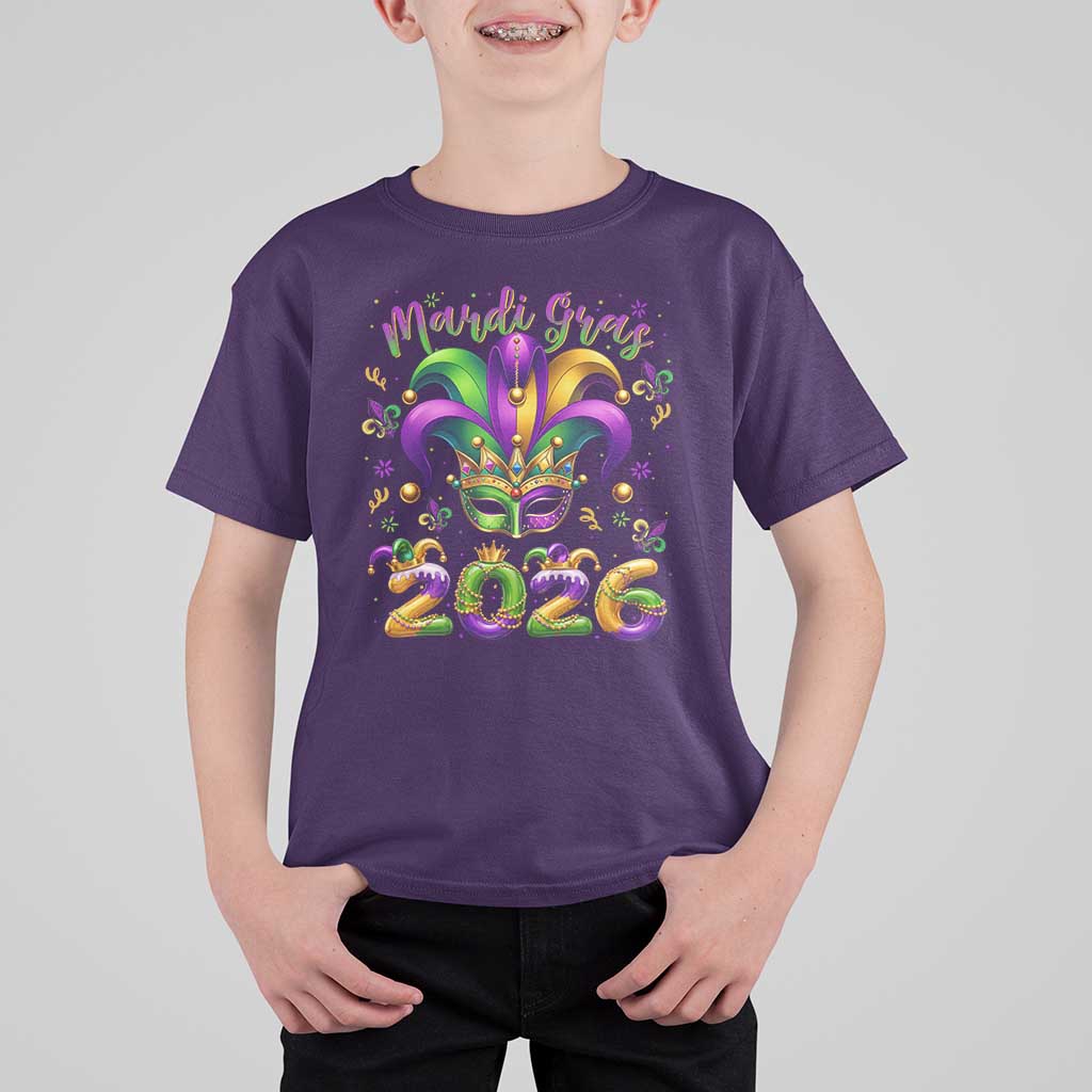 Mardi Gras 2026 T Shirt For Kid Funny Jester Hat Carnival Fleur De Lis