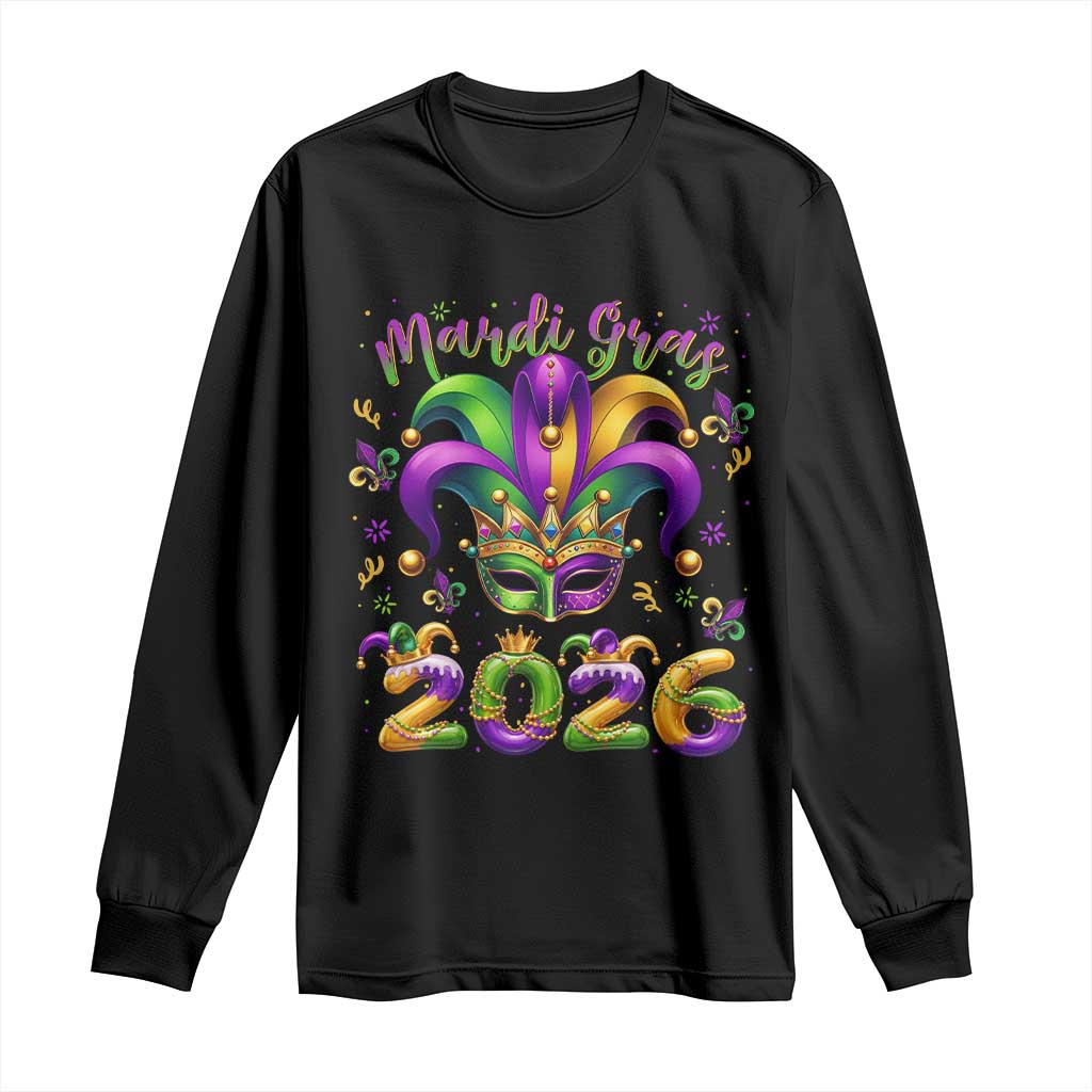 Mardi Gras 2026 Long Sleeve Shirt Funny Jester Hat Carnival Fleur De Lis