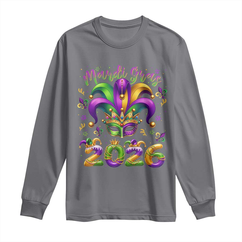 Mardi Gras 2026 Long Sleeve Shirt Funny Jester Hat Carnival Fleur De Lis