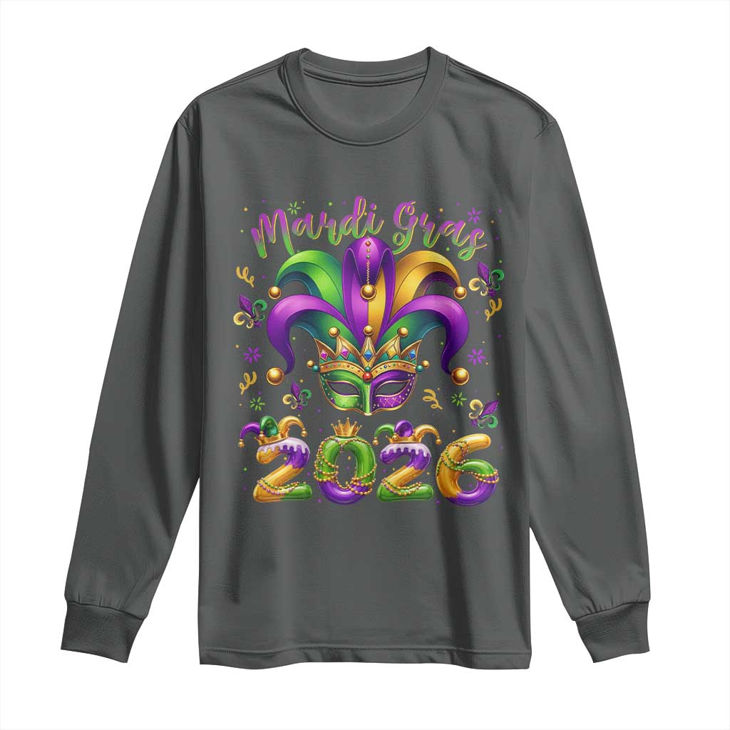 Mardi Gras 2026 Long Sleeve Shirt Funny Jester Hat Carnival Fleur De Lis