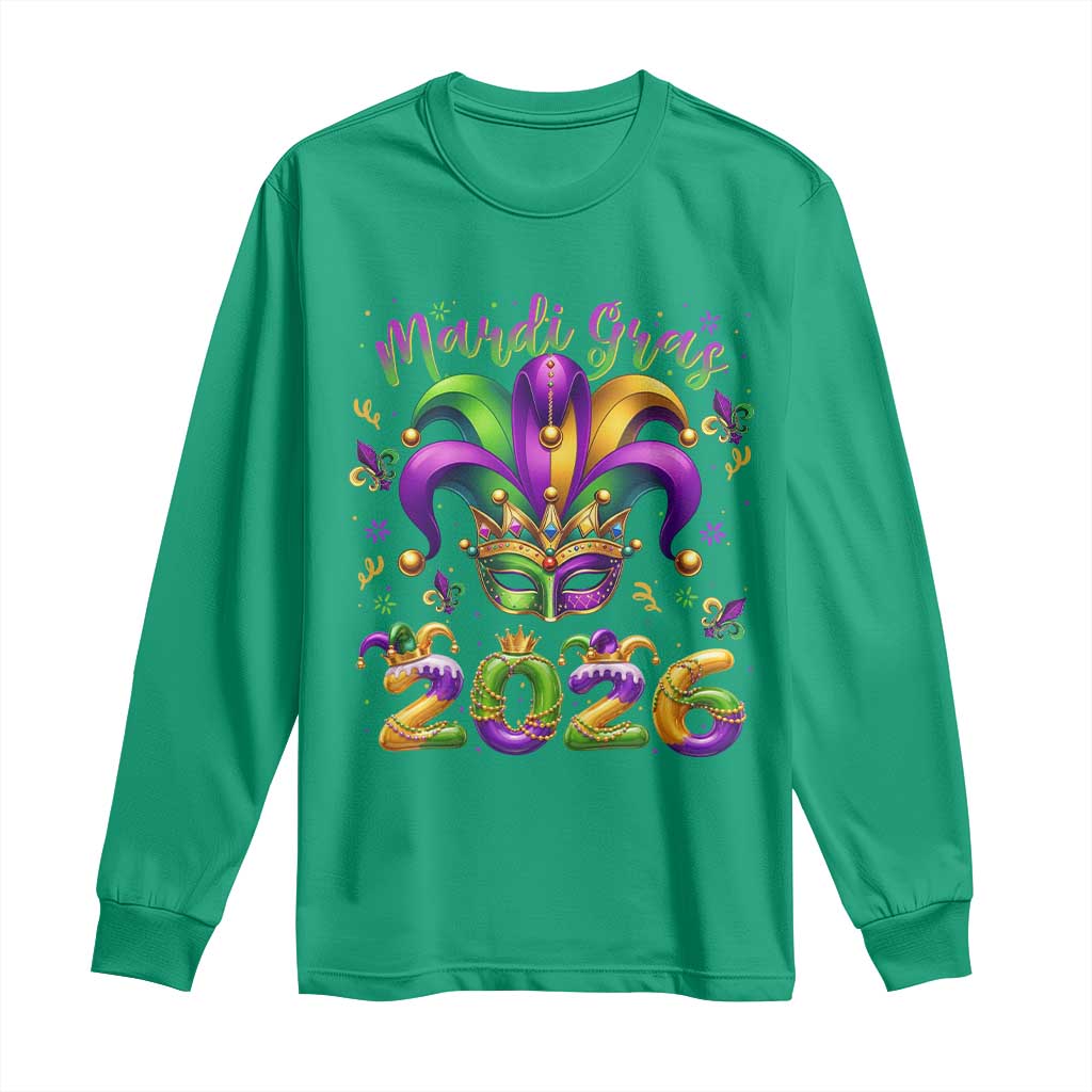 Mardi Gras 2026 Long Sleeve Shirt Funny Jester Hat Carnival Fleur De Lis
