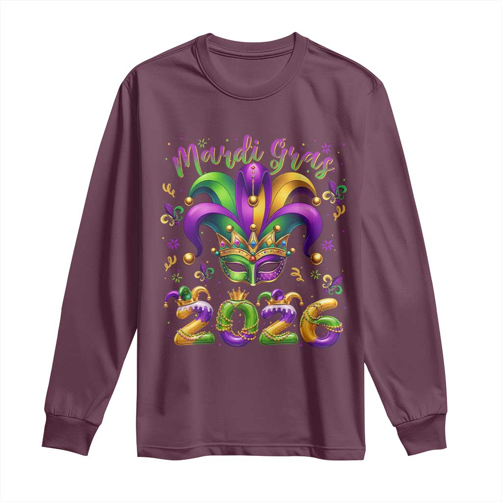 Mardi Gras 2026 Long Sleeve Shirt Funny Jester Hat Carnival Fleur De Lis