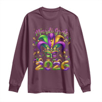 Mardi Gras 2026 Long Sleeve Shirt Funny Jester Hat Carnival Fleur De Lis