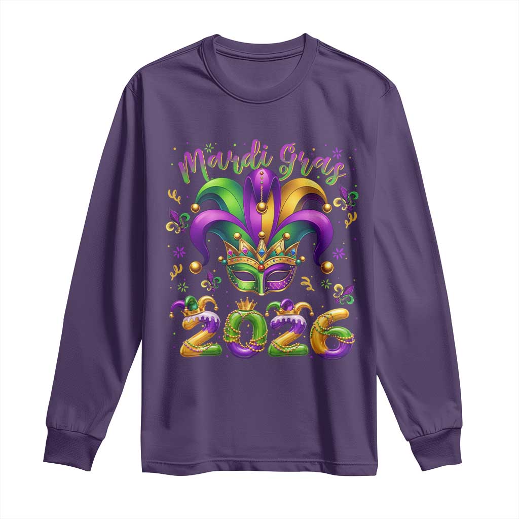 Mardi Gras 2026 Long Sleeve Shirt Funny Jester Hat Carnival Fleur De Lis