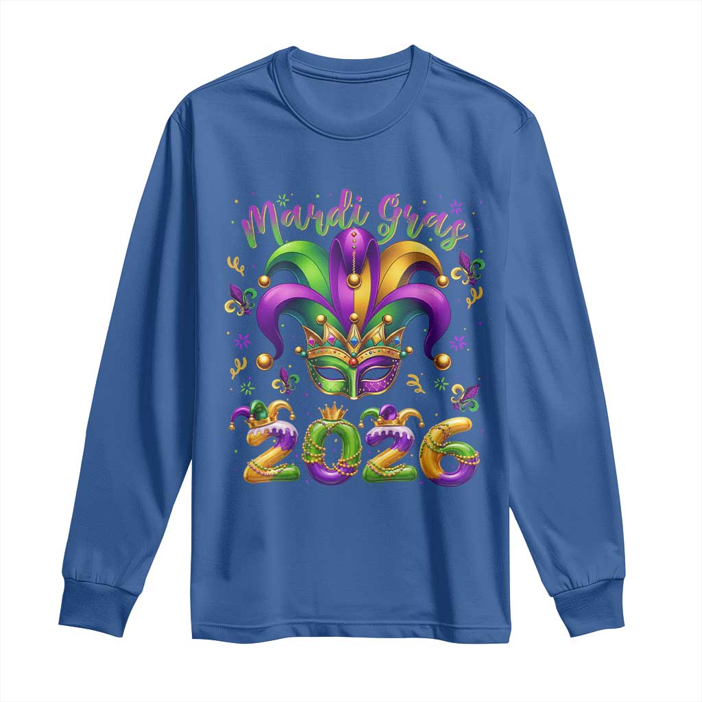 Mardi Gras 2026 Long Sleeve Shirt Funny Jester Hat Carnival Fleur De Lis
