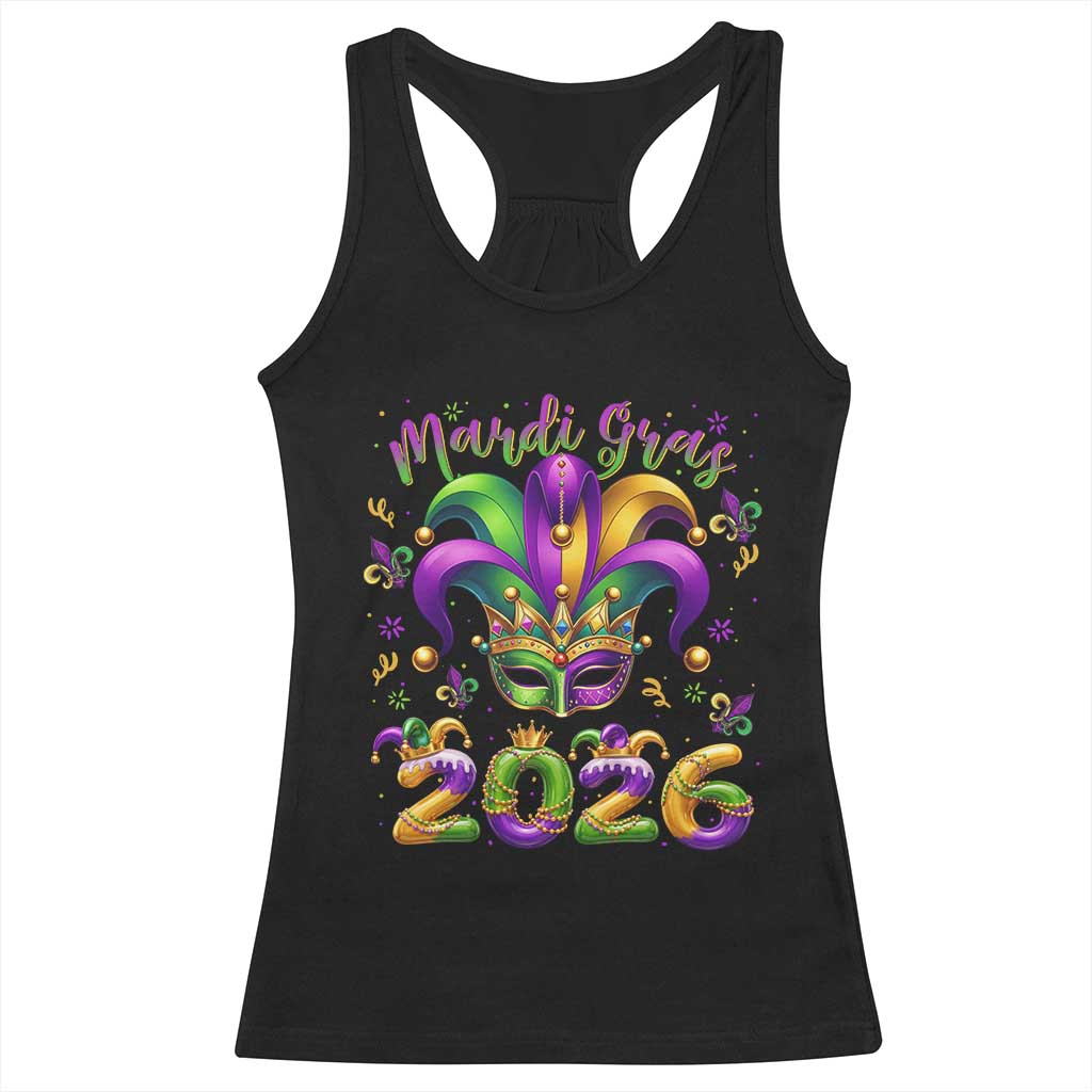 Mardi Gras 2026 Racerback Tank Top Funny Jester Hat Carnival Fleur De Lis