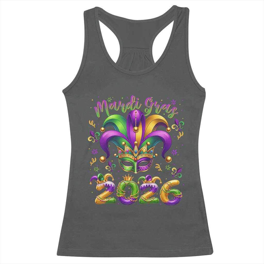 Mardi Gras 2026 Racerback Tank Top Funny Jester Hat Carnival Fleur De Lis
