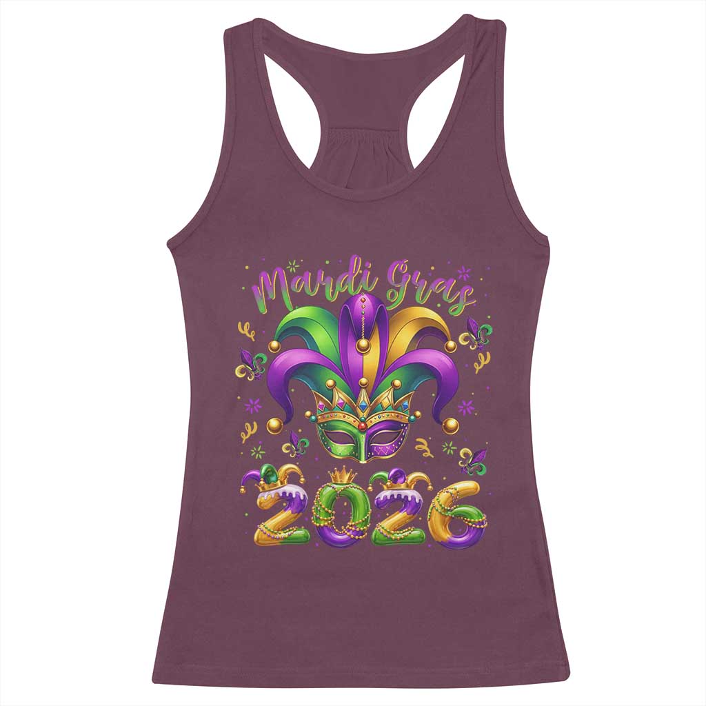 Mardi Gras 2026 Racerback Tank Top Funny Jester Hat Carnival Fleur De Lis