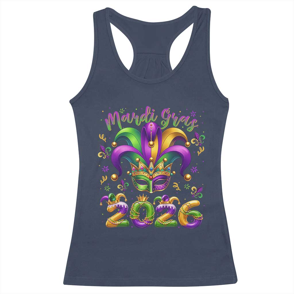 Mardi Gras 2026 Racerback Tank Top Funny Jester Hat Carnival Fleur De Lis