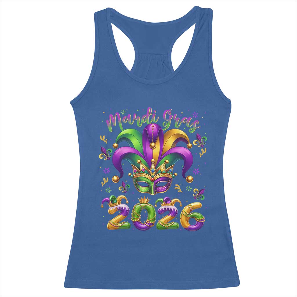 Mardi Gras 2026 Racerback Tank Top Funny Jester Hat Carnival Fleur De Lis