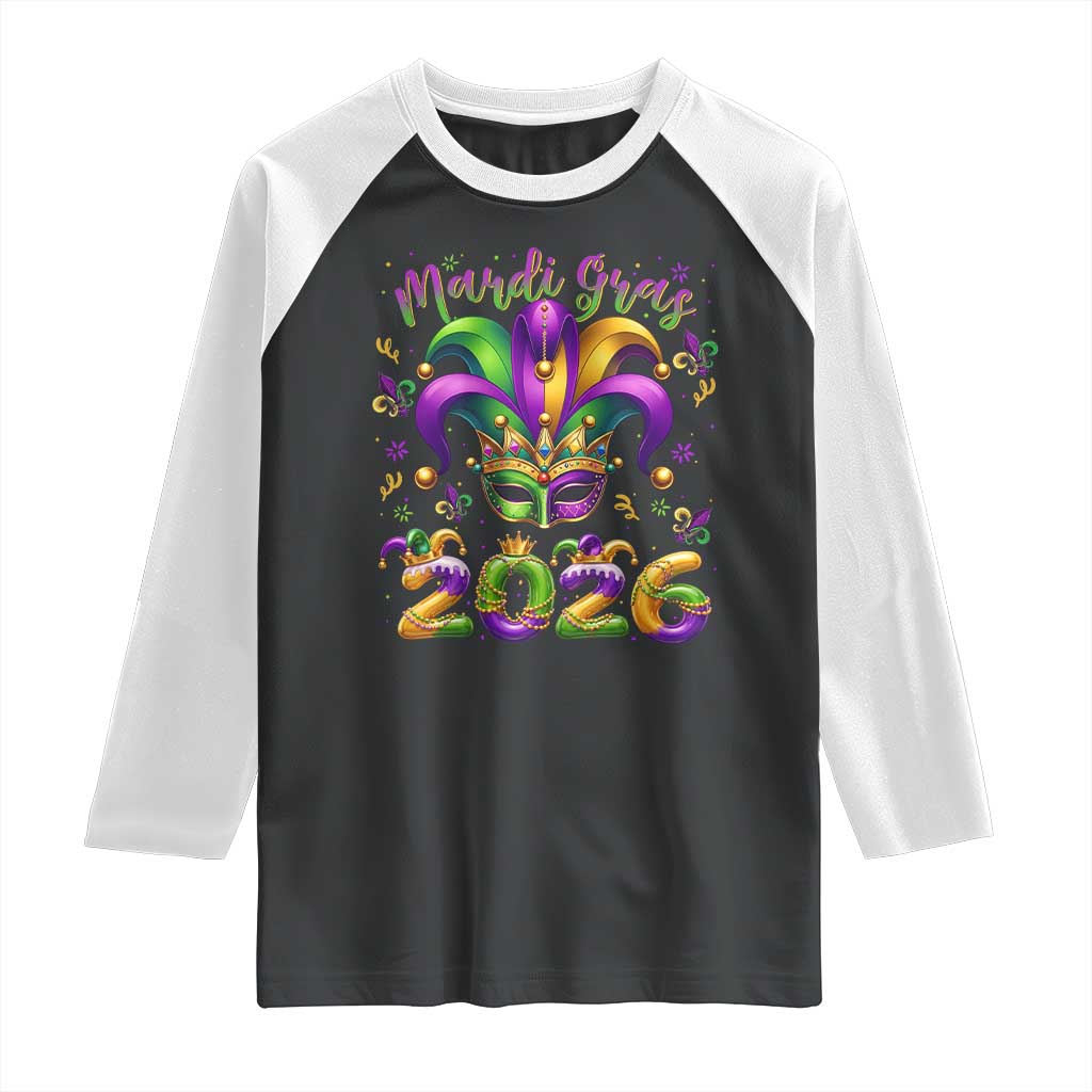 Mardi Gras 2026 Raglan Shirt Funny Jester Hat Carnival Fleur De Lis