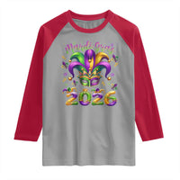 Mardi Gras 2026 Raglan Shirt Funny Jester Hat Carnival Fleur De Lis