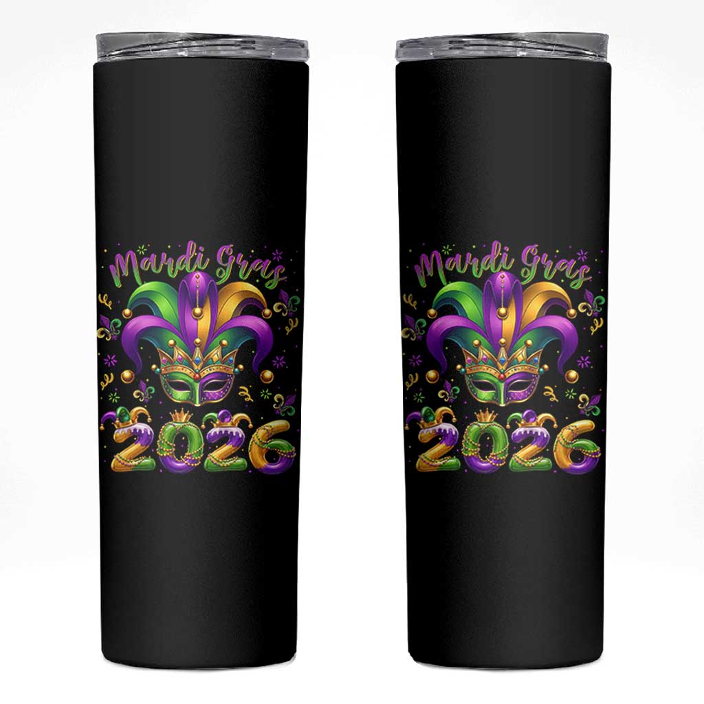Mardi Gras 2026 Skinny Tumbler Funny Jester Hat Carnival Fleur De Lis