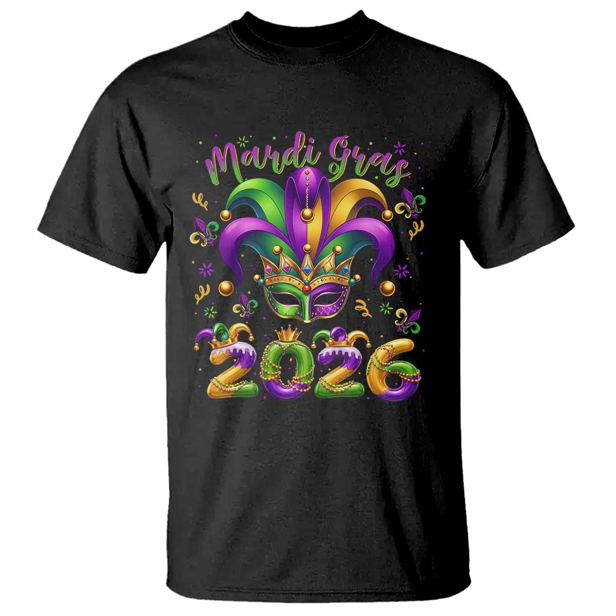 Mardi Gras 2026 T Shirt Funny Jester Hat Carnival Fleur De Lis