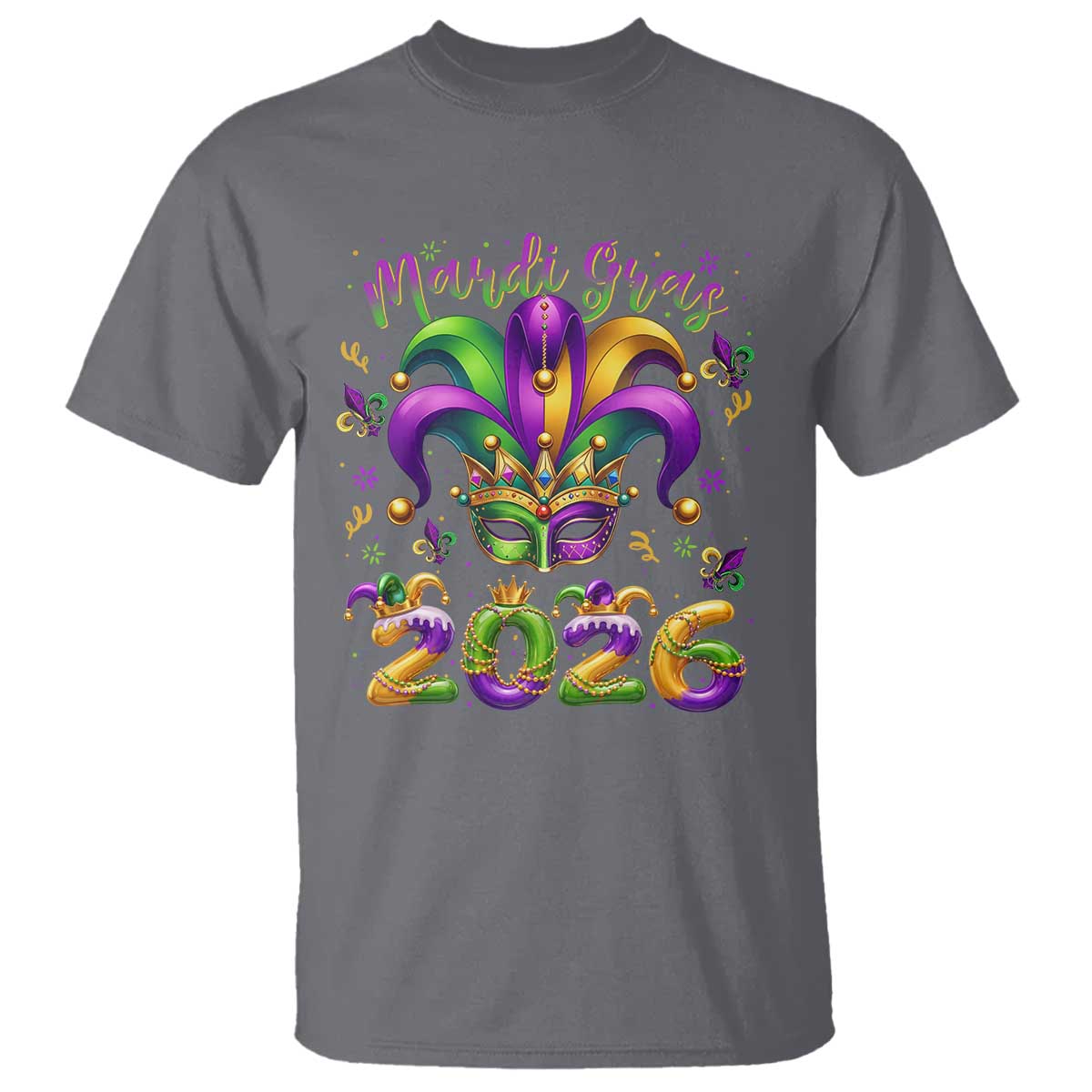 Mardi Gras 2026 T Shirt Funny Jester Hat Carnival Fleur De Lis