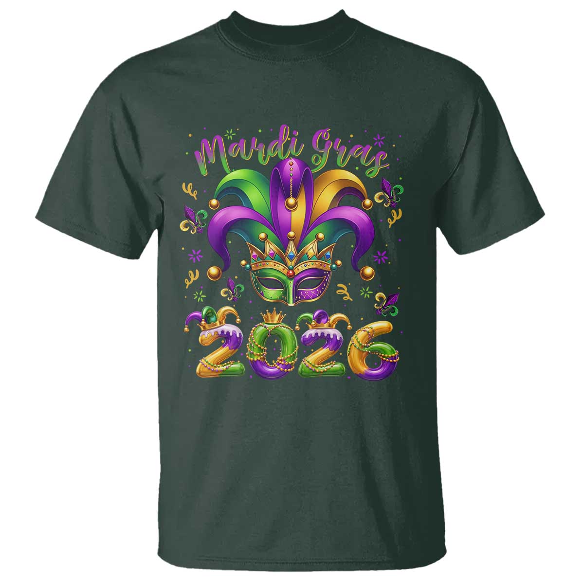Mardi Gras 2026 T Shirt Funny Jester Hat Carnival Fleur De Lis