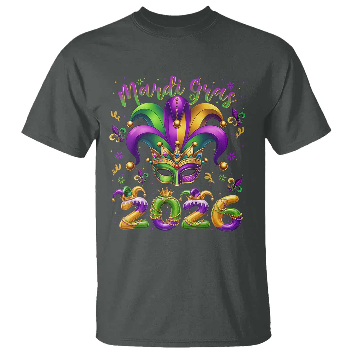 Mardi Gras 2026 T Shirt Funny Jester Hat Carnival Fleur De Lis