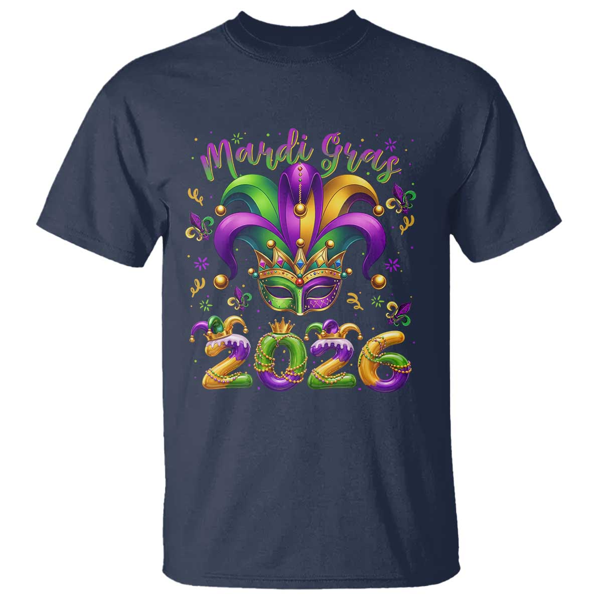 Mardi Gras 2026 T Shirt Funny Jester Hat Carnival Fleur De Lis