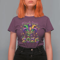 Mardi Gras 2026 T Shirt For Women Funny Jester Hat Carnival Fleur De Lis