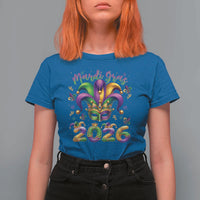 Mardi Gras 2026 T Shirt For Women Funny Jester Hat Carnival Fleur De Lis