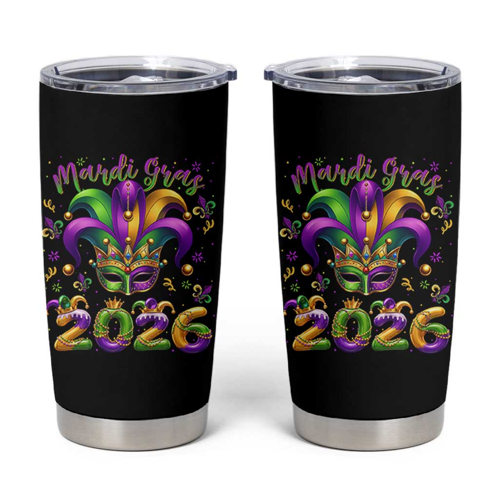 Mardi Gras 2026 Tumbler Cup Funny Jester Hat Carnival Fleur De Lis