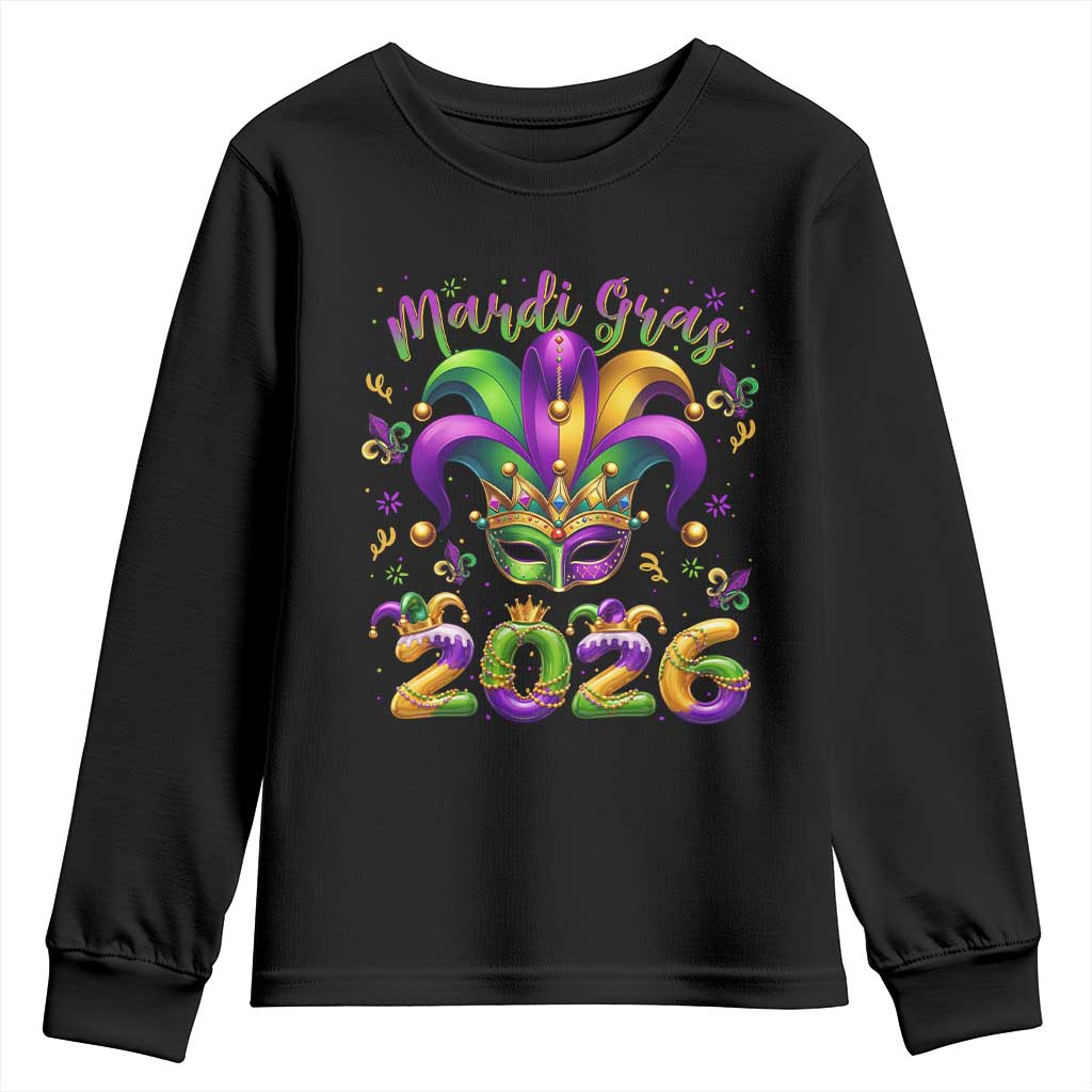 Mardi Gras 2026 Youth Sweatshirt Funny Jester Hat Carnival Fleur De Lis
