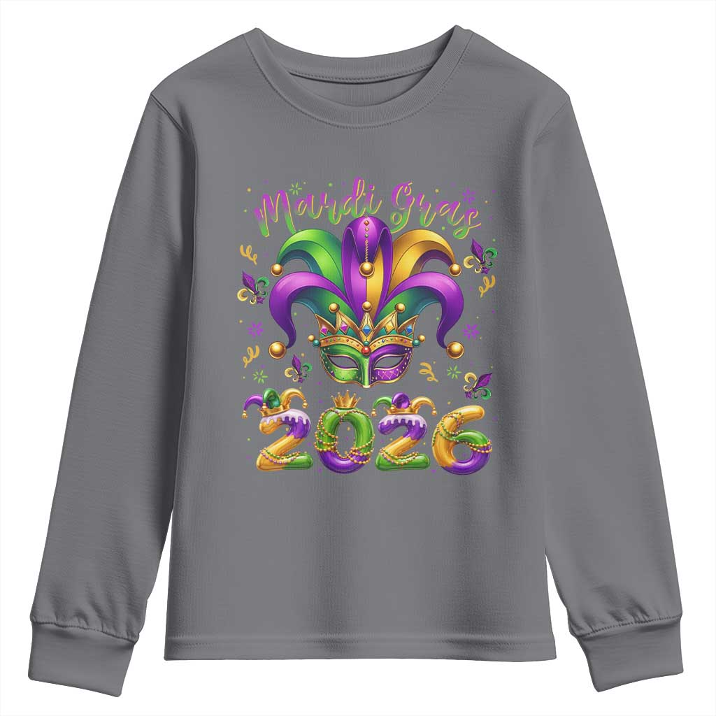 Mardi Gras 2026 Youth Sweatshirt Funny Jester Hat Carnival Fleur De Lis