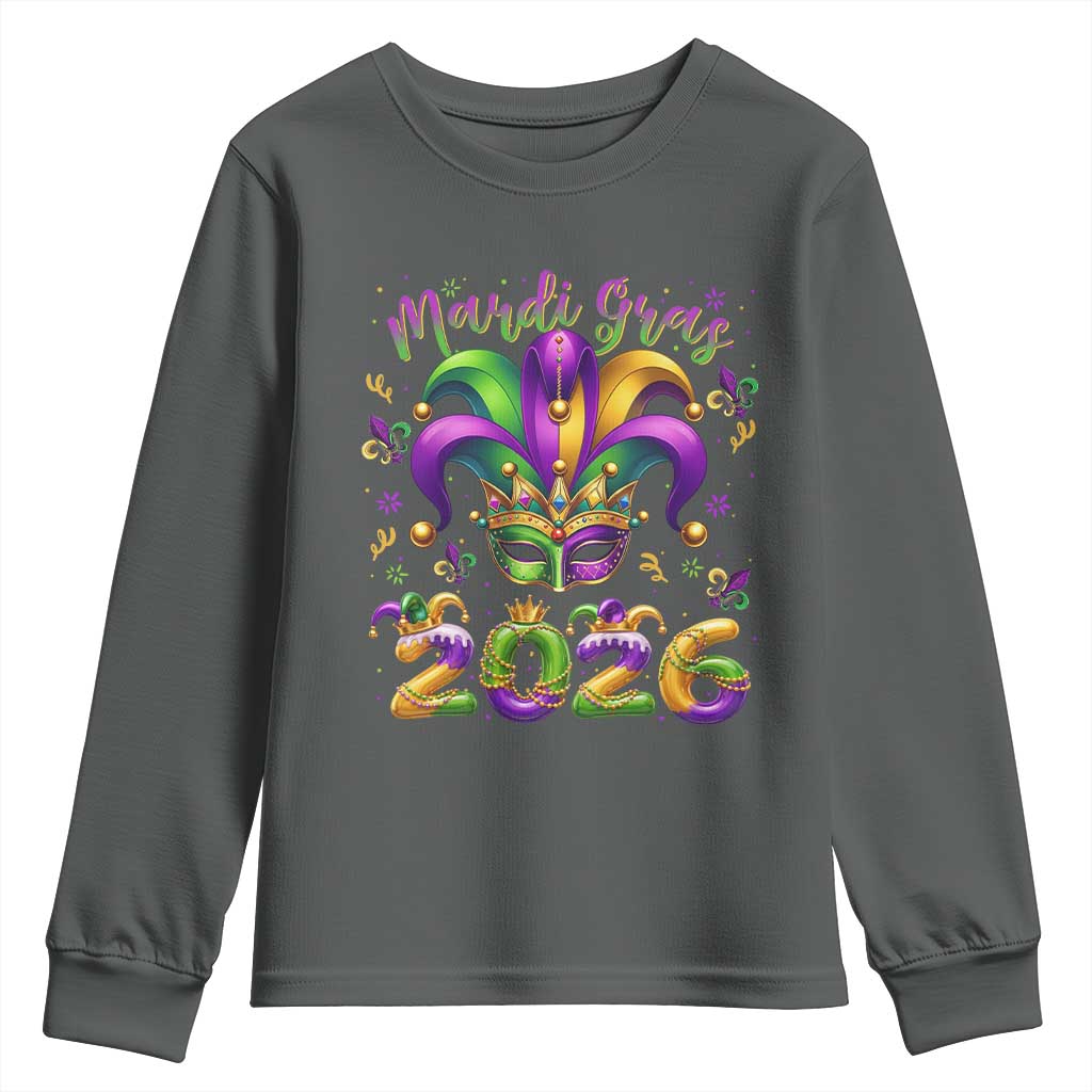Mardi Gras 2026 Youth Sweatshirt Funny Jester Hat Carnival Fleur De Lis
