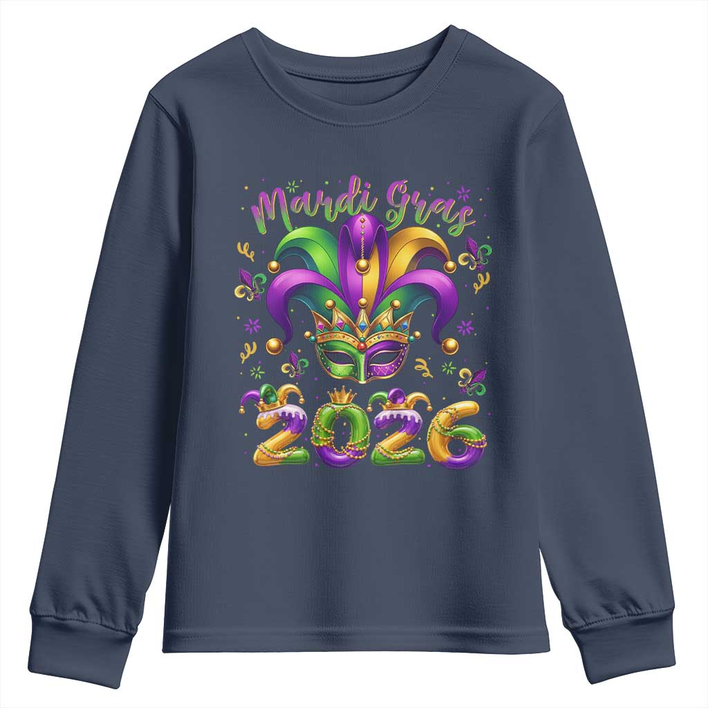 Mardi Gras 2026 Youth Sweatshirt Funny Jester Hat Carnival Fleur De Lis