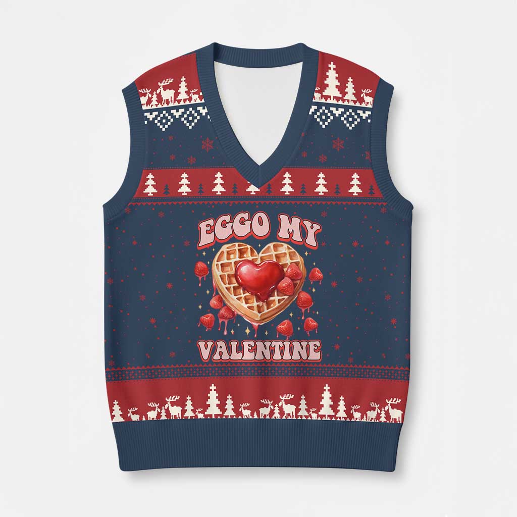 Eggo My Valentine V-Neck Knit Sweater Vest Funny Romantic Stranger Valentine's Day