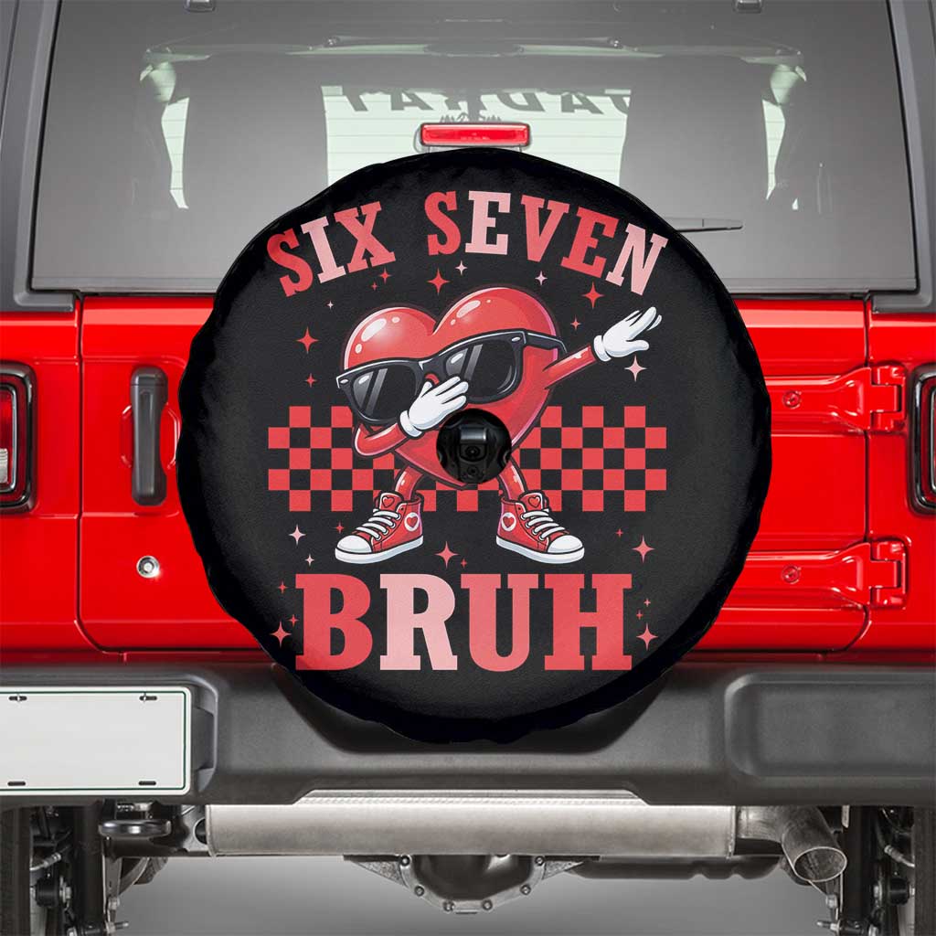 Funny Six Seven Bruh Valentines Day Spare Tire Cover Six Seven Dabbing Heart
