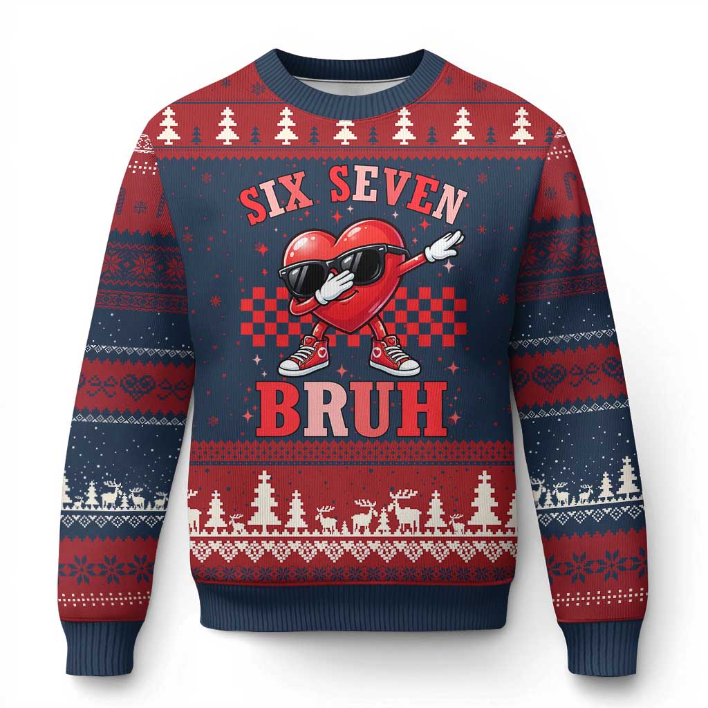 Funny Six Seven Bruh Valentines Day Ugly Christmas Sweater Six Seven Dabbing Heart