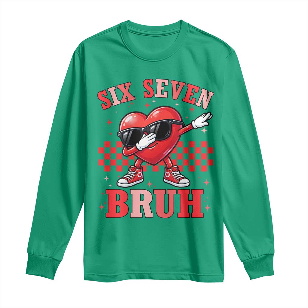 Funny Six Seven Bruh Valentines Day Long Sleeve Shirt Six Seven Dabbing Heart