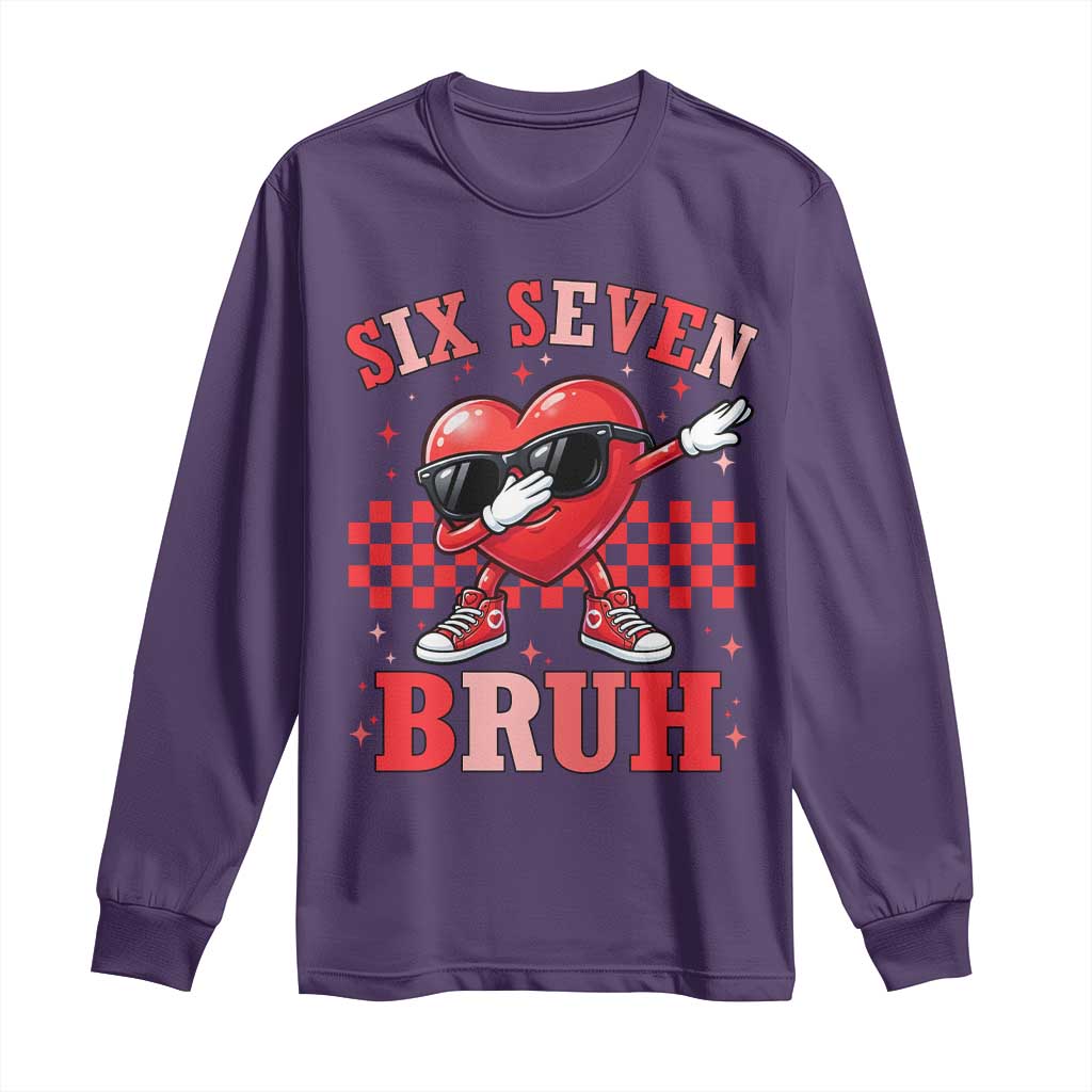 Funny Six Seven Bruh Valentines Day Long Sleeve Shirt Six Seven Dabbing Heart