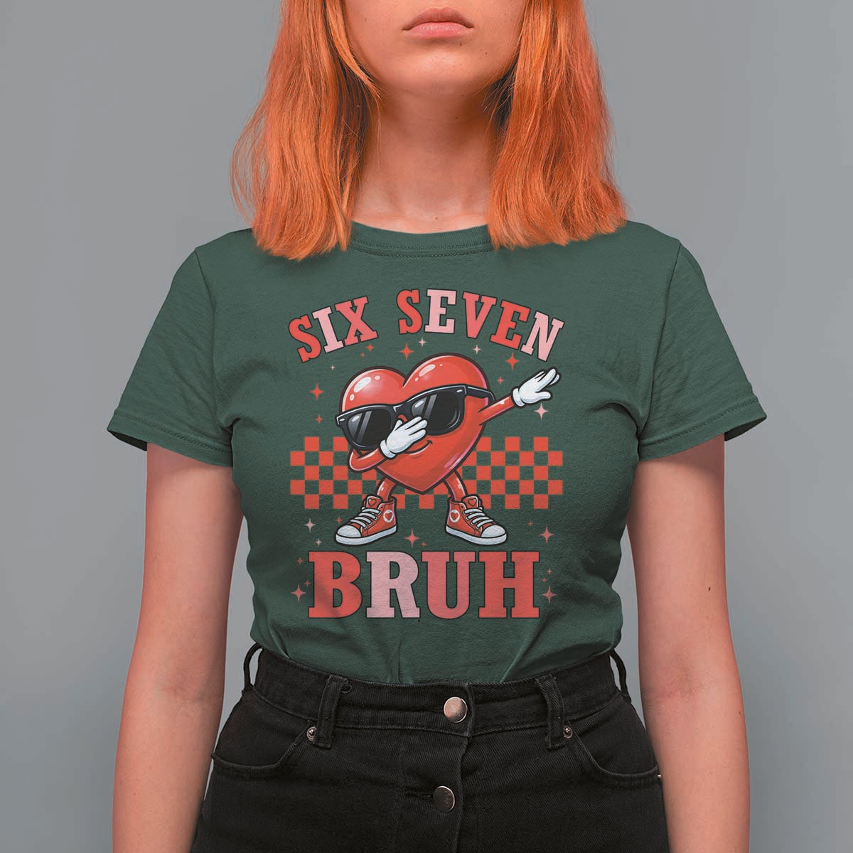 Funny Six Seven Bruh Valentines Day T Shirt For Women Six Seven Dabbing Heart