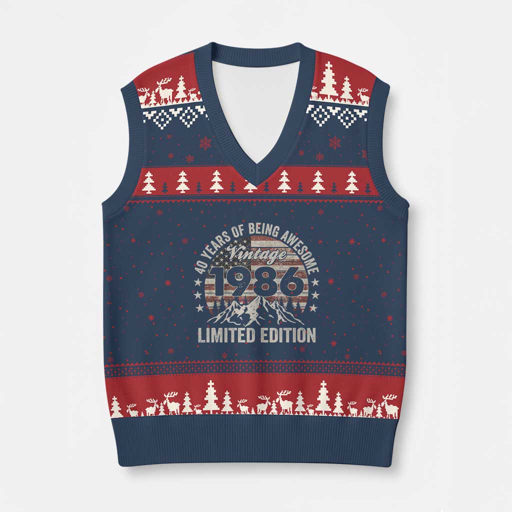 40th Birthday Made In 1986 Limited Edition V-Neck Knit Sweater Vest 70 Years Of Being Awesome American Flag