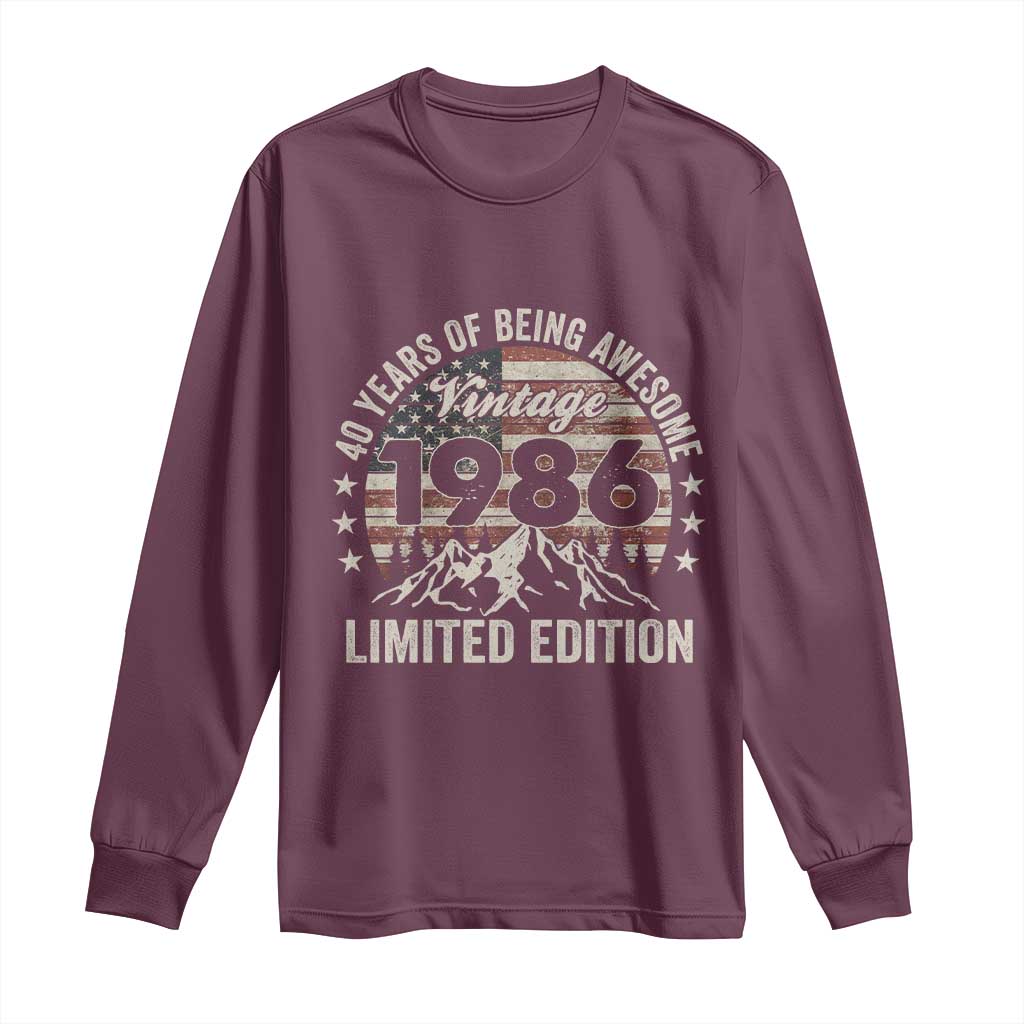 40th Birthday Made In 1986 Limited Edition Long Sleeve Shirt 70 Years Of Being Awesome American Flag