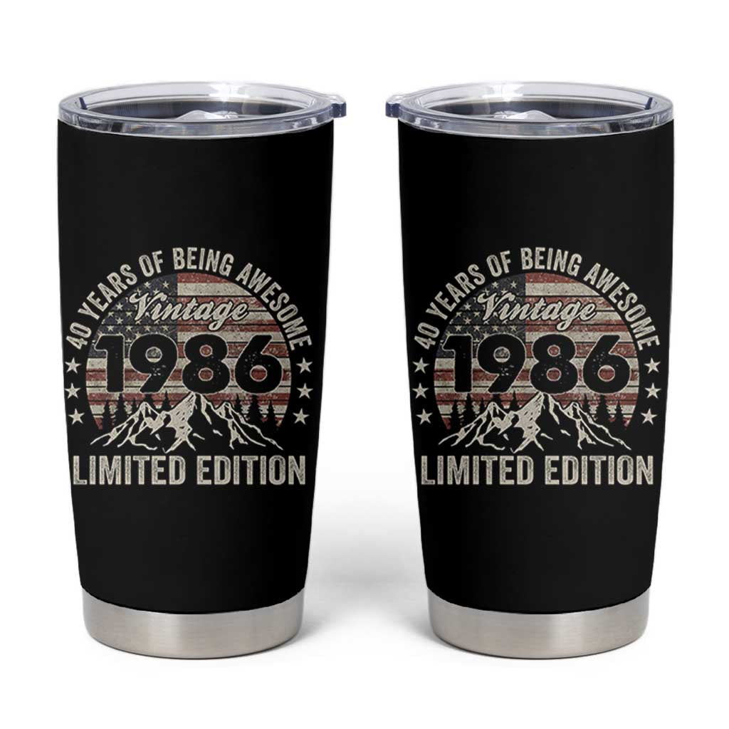 40th Birthday Made In 1986 Limited Edition Tumbler Cup 70 Years Of Being Awesome American Flag