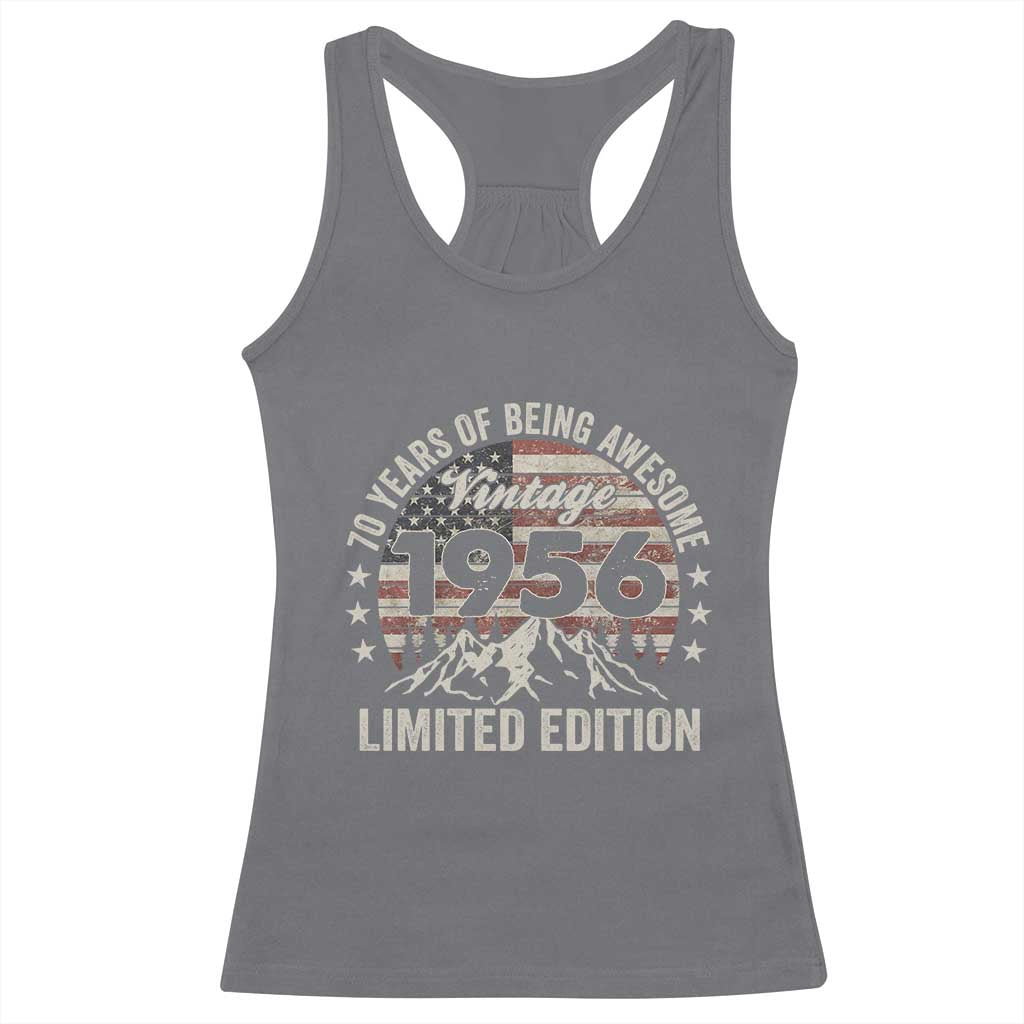 70th Birthday Made In 1956 Limited Edition Racerback Tank Top 70 Years Of Being Awesome American Flag