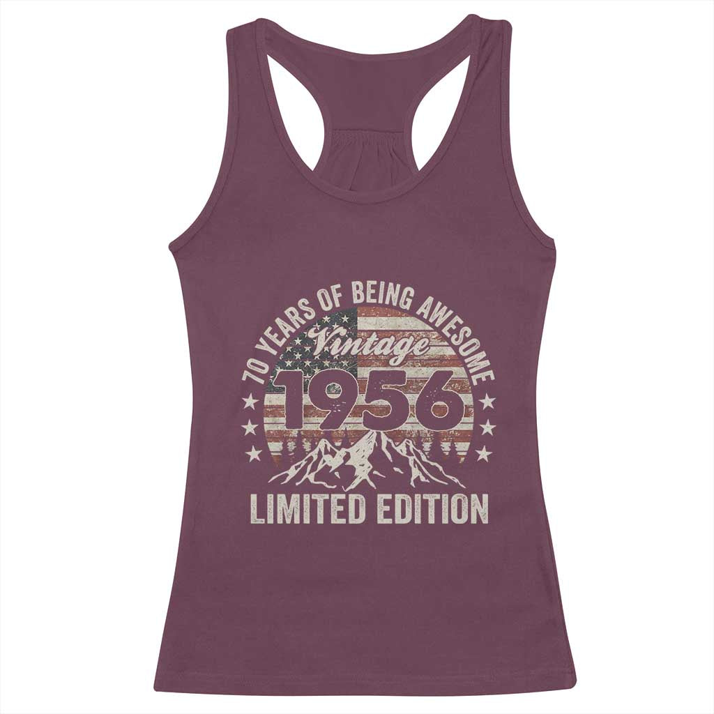 70th Birthday Made In 1956 Limited Edition Racerback Tank Top 70 Years Of Being Awesome American Flag