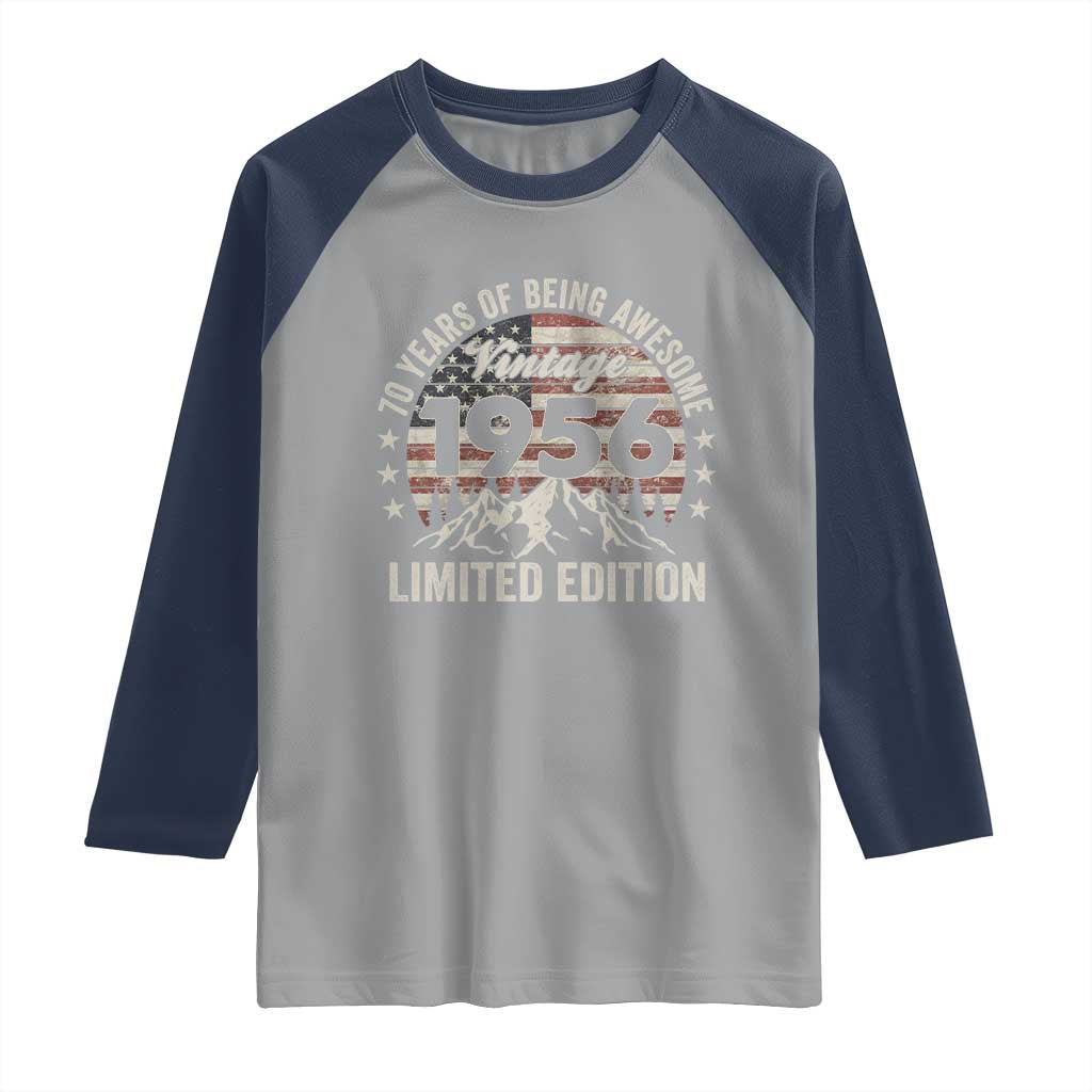 70th Birthday Made In 1956 Limited Edition Raglan Shirt 70 Years Of Being Awesome American Flag