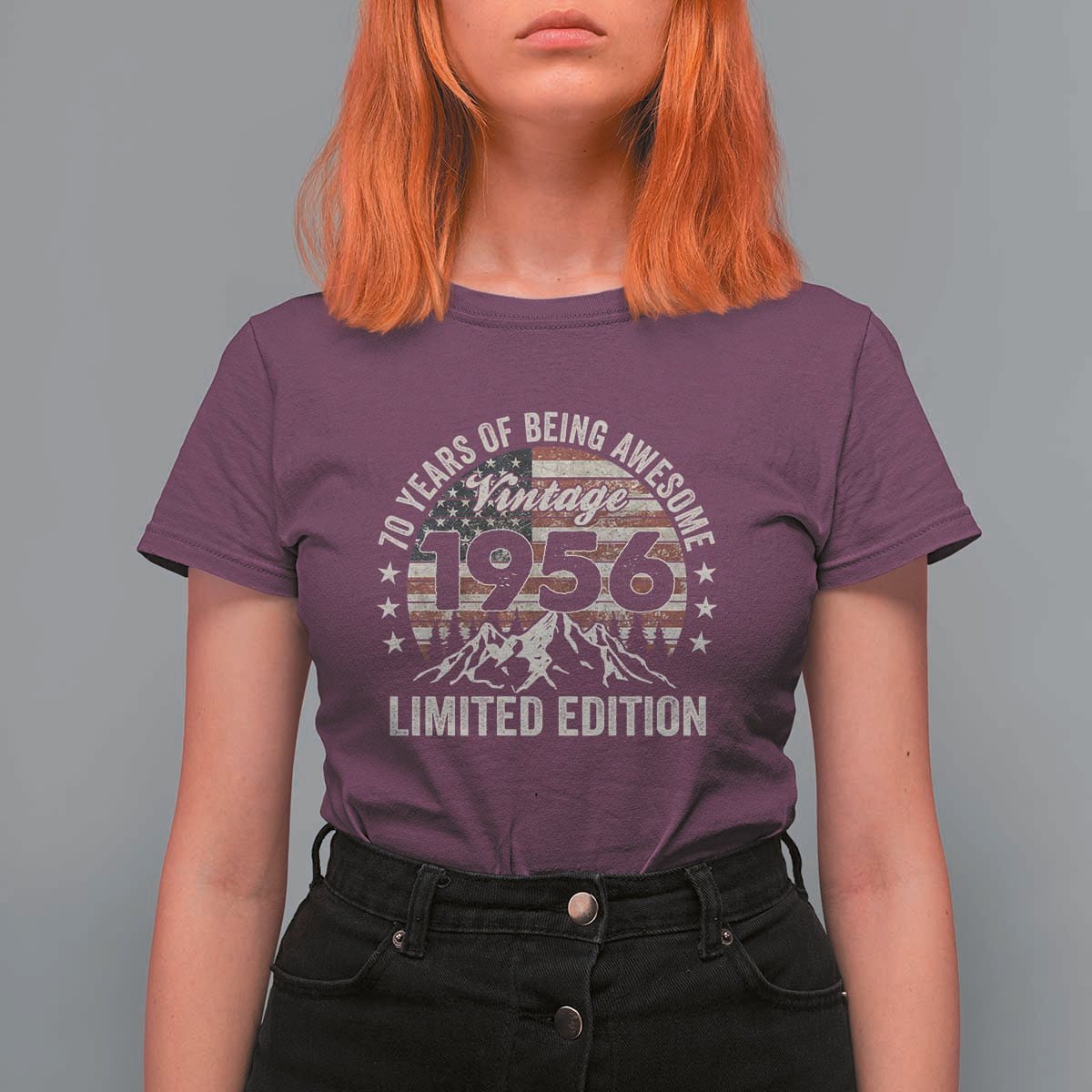 70th Birthday Made In 1956 Limited Edition T Shirt For Women 70 Years Of Being Awesome American Flag
