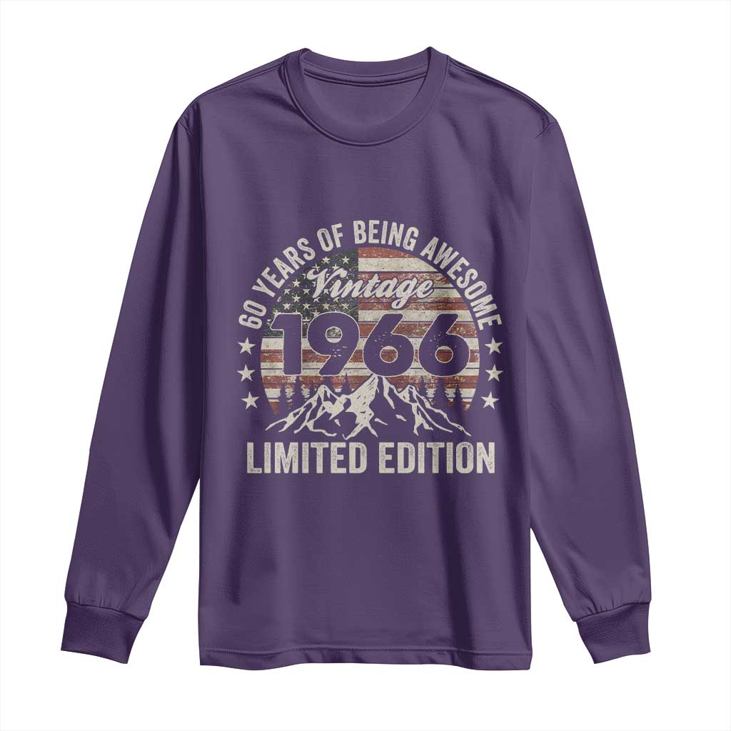60th Birthday Vintage 1966 Limited Edition Long Sleeve Shirt 60 Years Of Being Awesome American Flag